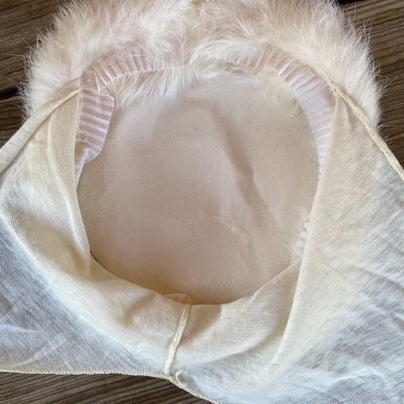 VTG 1940s Off White Wool Rabbit Fur Turban Platter Hat OS - Picture 9 of 10